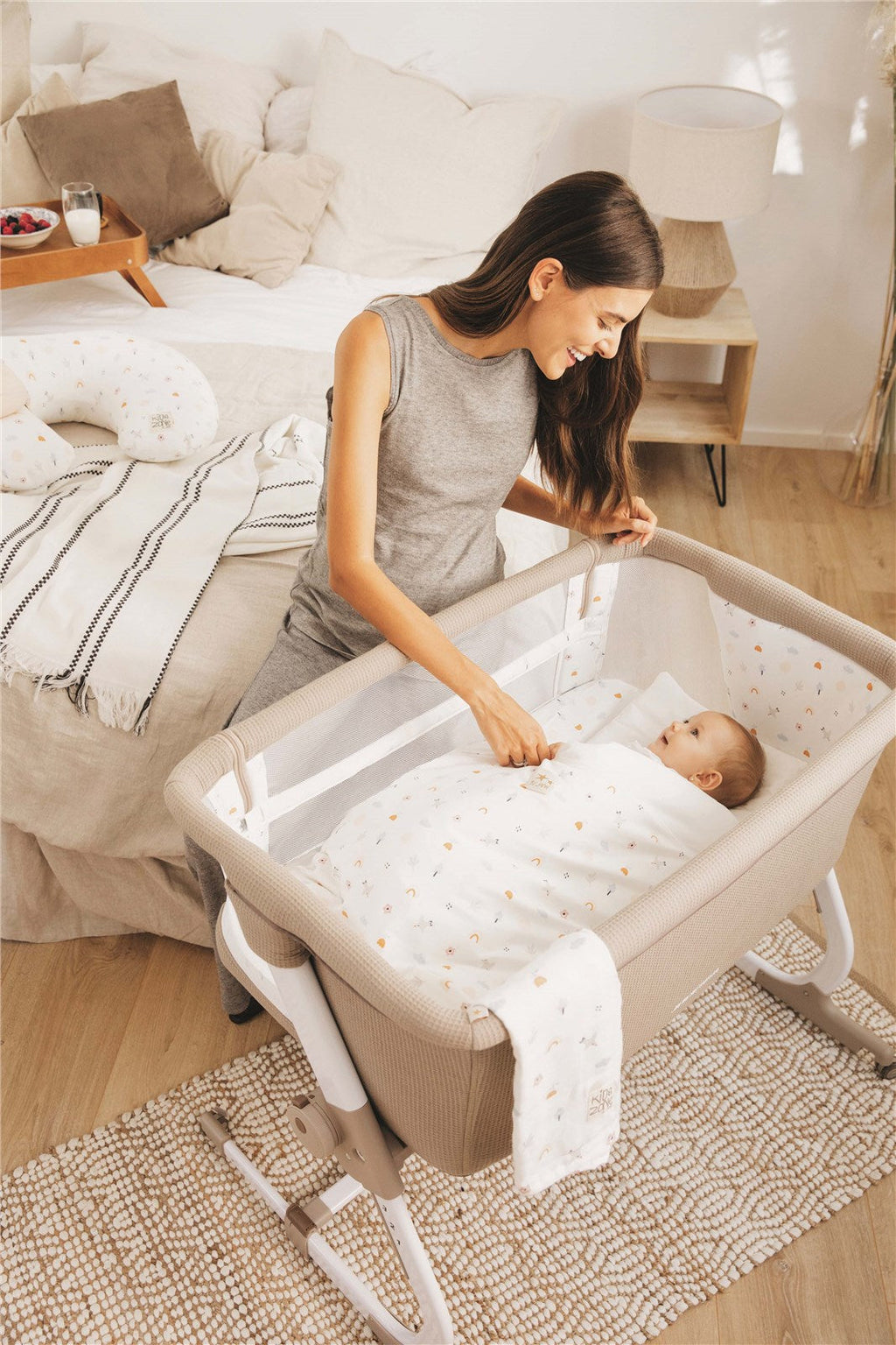 Jane Baby Side Crib + 4 Piece Bedding Set & Safety Mattress, Star 2026