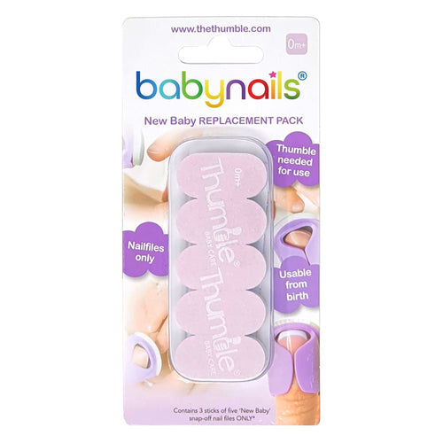 Babynails replacement pack packaging with purple nail files on a white background