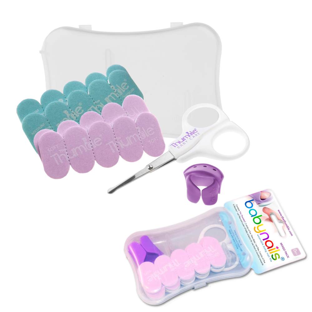 Set of children's nail clippers and cuticle pushers with packaging on a white background