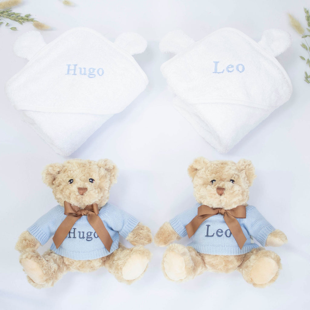 Twin Boys Teddy and Towel Gift Set
