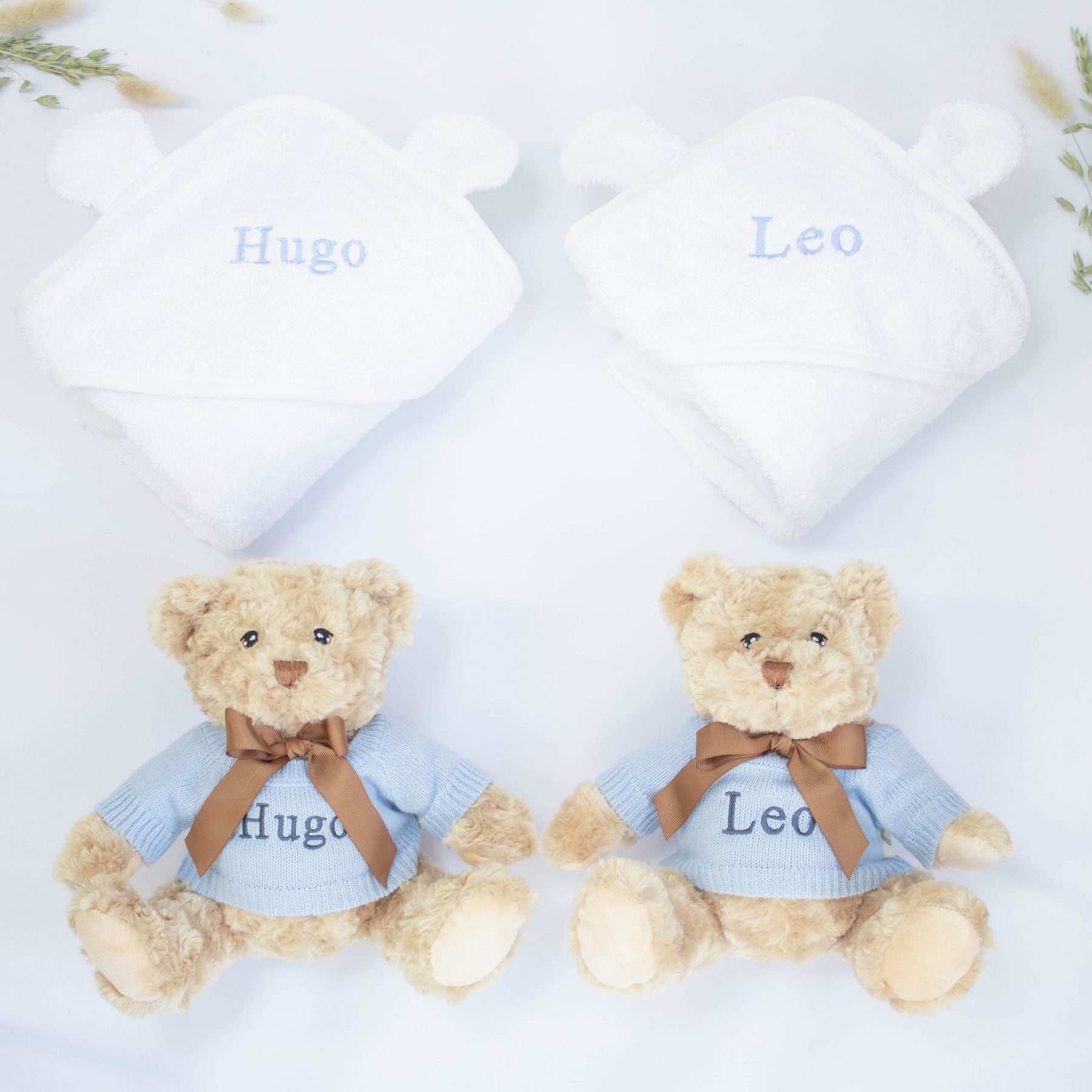 Twin Boys Teddy and Towel Gift Set