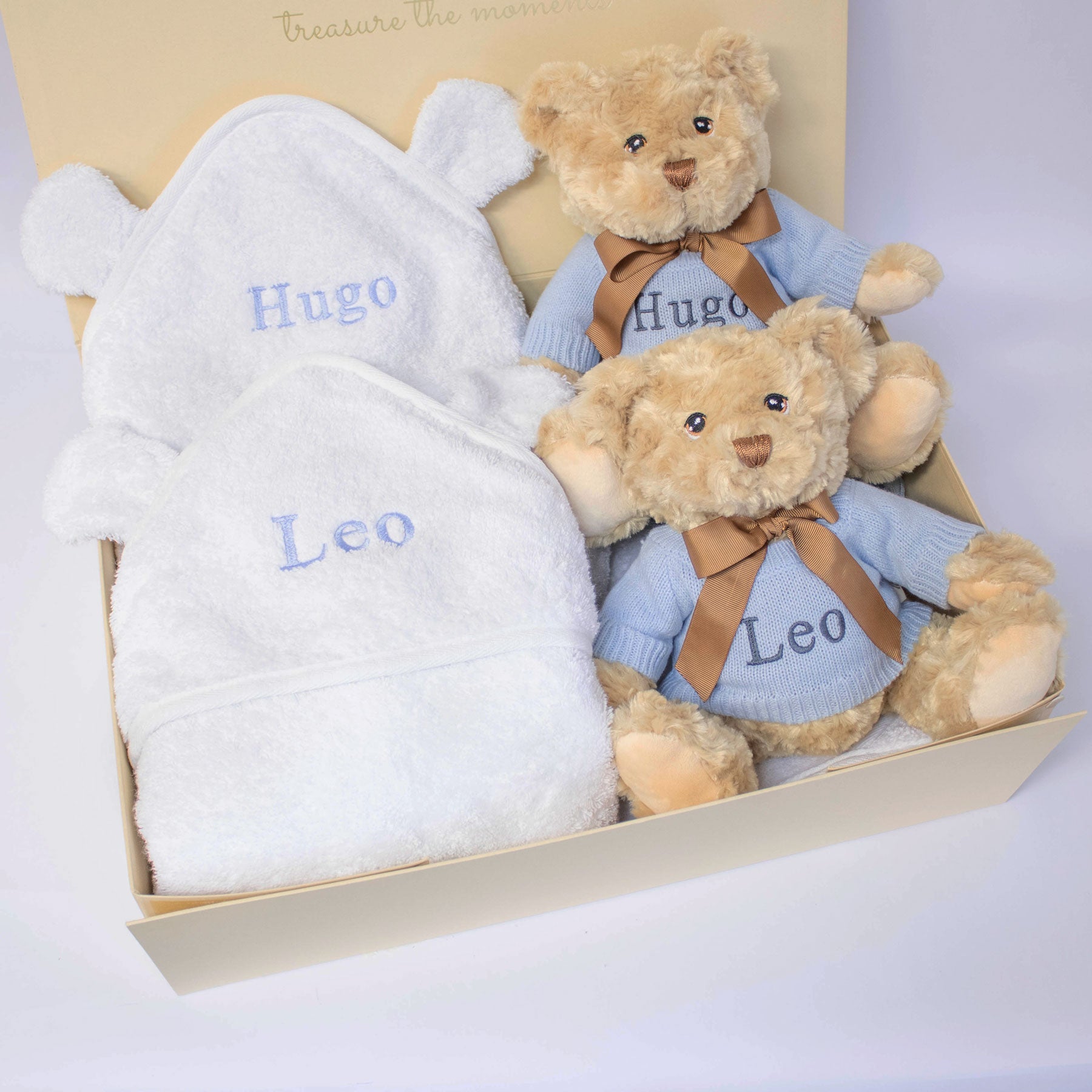 Twin Boys Teddy and Towel Gift Set