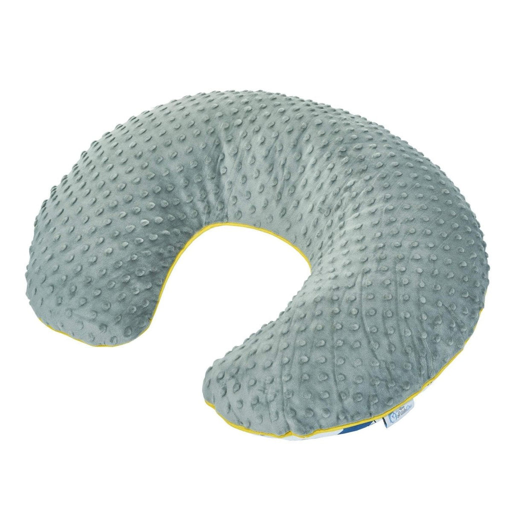 Gray textured neck pillow on a white background