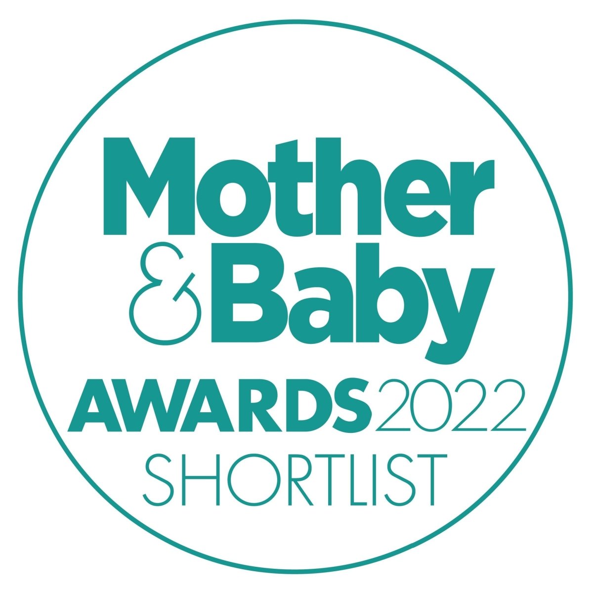 Mother & Baby Awards 2022 Shortlist logo with teal text on a white background