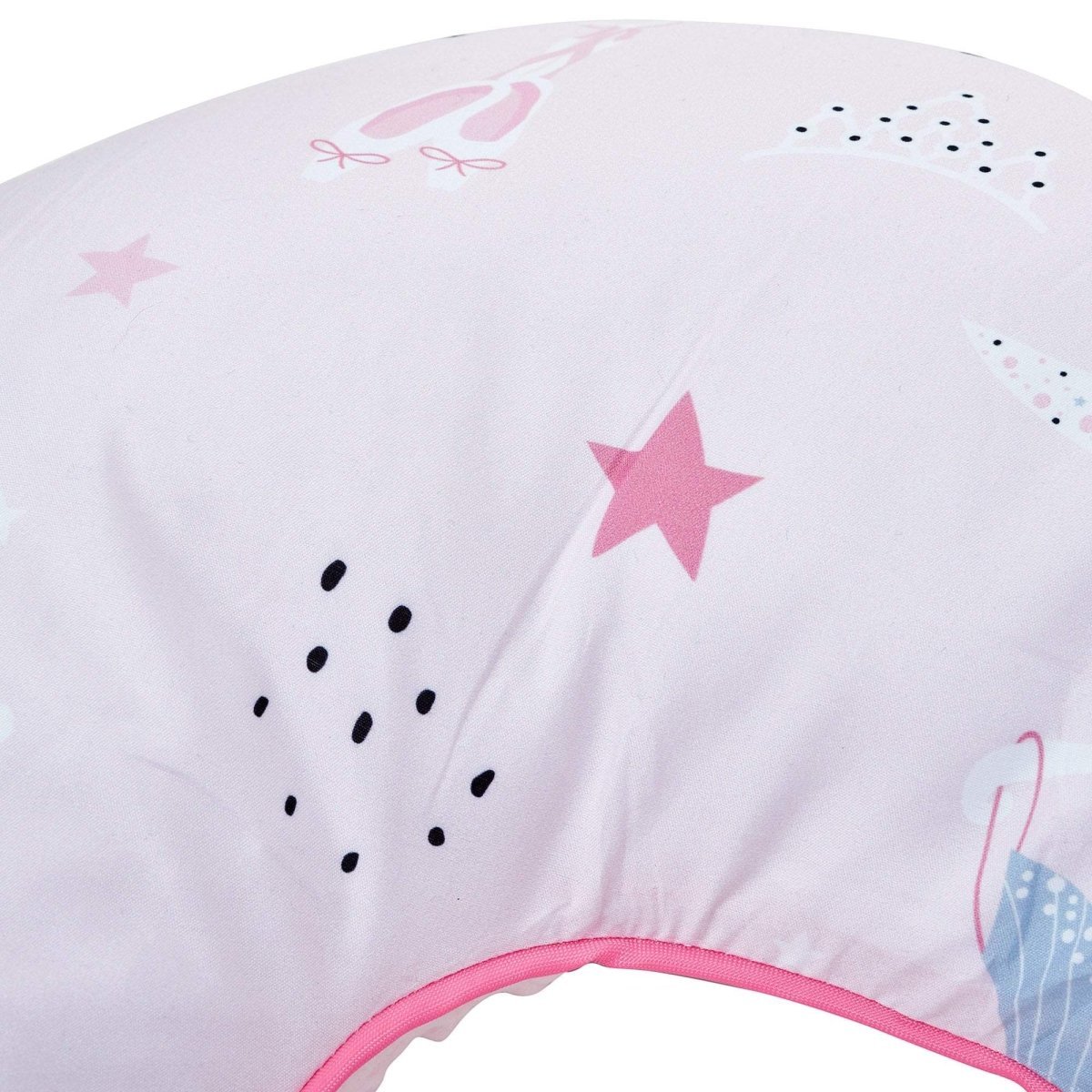 Baby hat with pink star and black dots on a white background