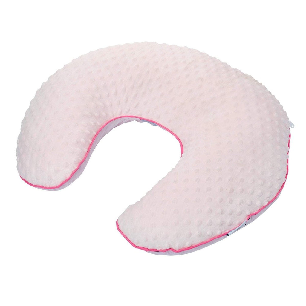 Pink U-shaped pillow on a white background