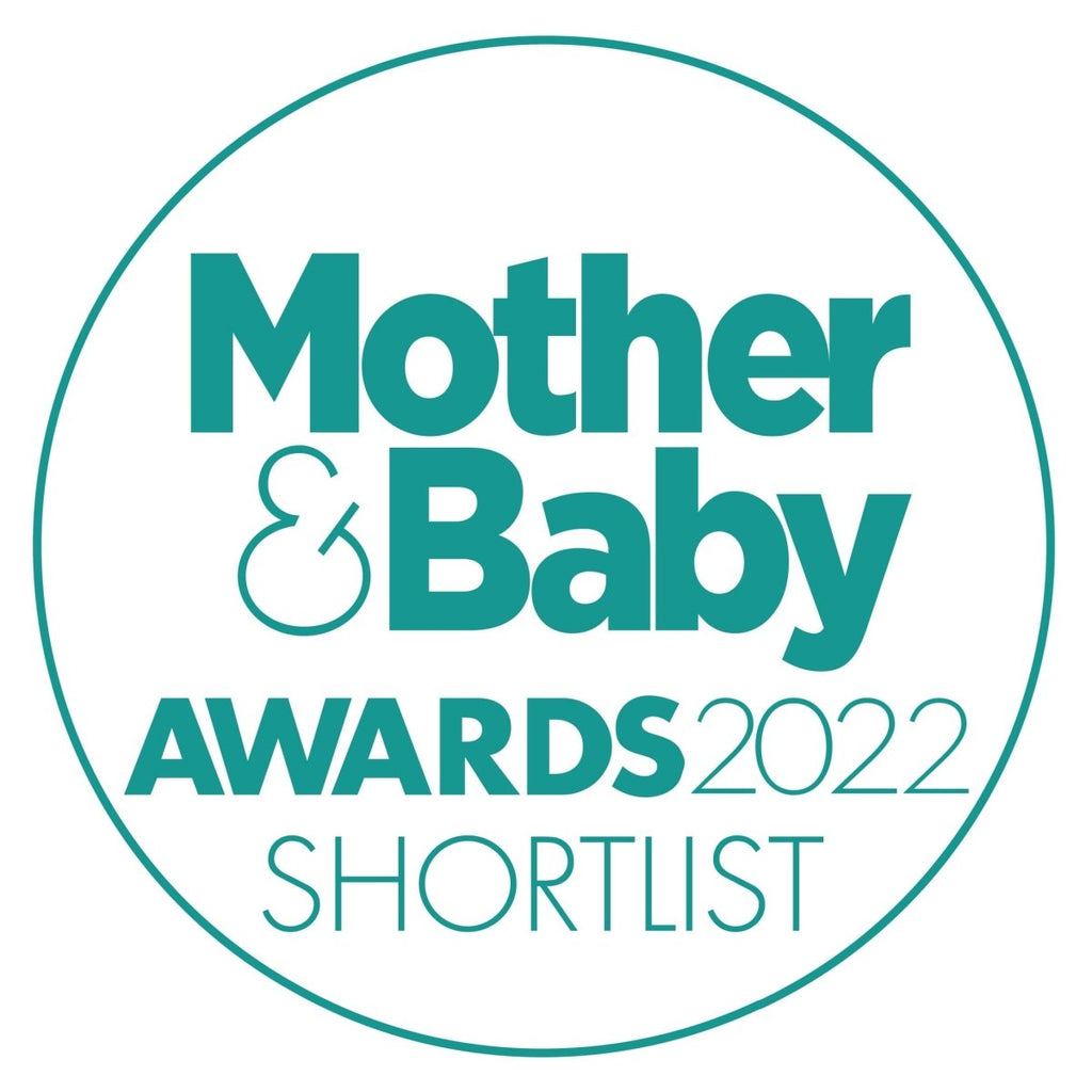 Mother & Baby Awards 2022 Shortlist logo with teal text on a white background